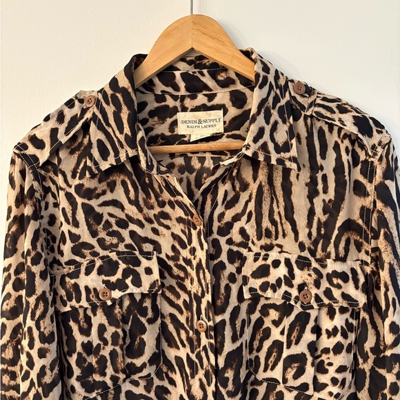 Ralph Lauren Denim & Supply Animal Print Blouse Size Large Festival Vacation - Picture 3 of 10